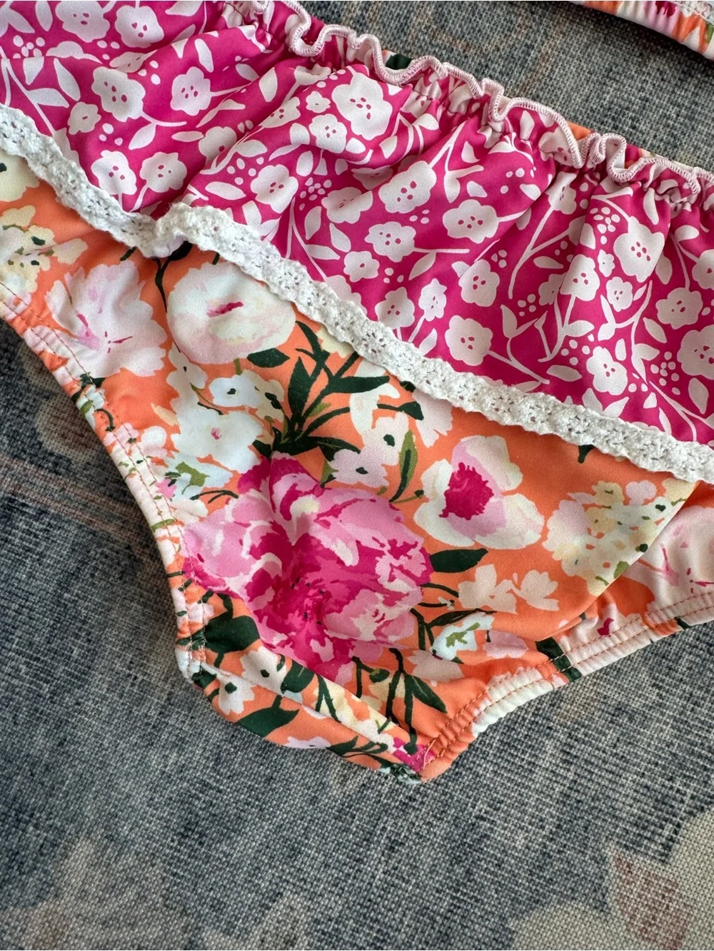 SweetHoney Girls 8Y Floral Two-Piece Swim Set - Coral & Pink